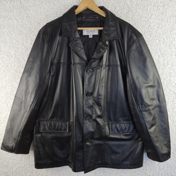 Wilsons Leather Other - Wilsons M. Julian Diamond‎ Quilted Black Leather Jacket Men's Size XL Button Up